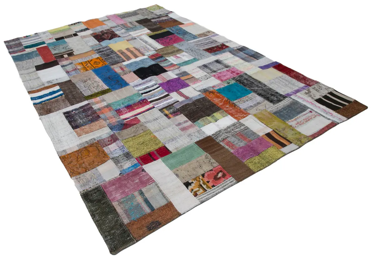 Chaput Patchwork Multi Renk Pamuk Üzerine Yün El Dokuma Kilim-200x305 - Görsel 2