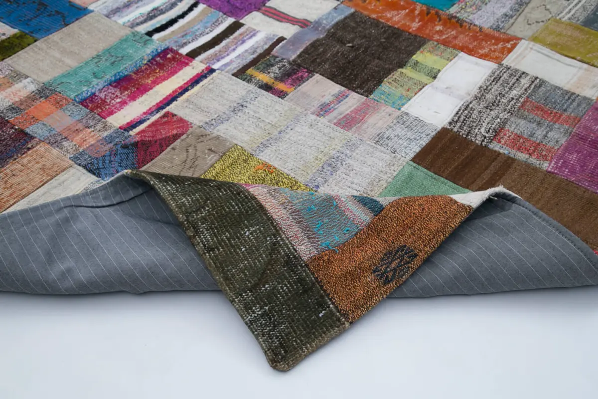 Chaput Patchwork Multi Renk Pamuk Üzerine Yün El Dokuma Kilim-200x305 - Görsel 5
