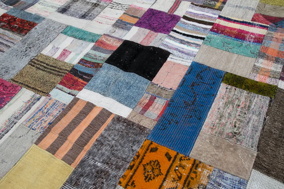 Chaput Patchwork Multi Renk Pamuk Üzerine Yün El Dokuma Kilim-200x305 - Görsel 6