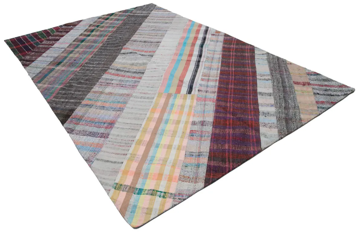 Chaput Patchwork Multi Renk Pamuk Üzerine Yün El Dokuma Kilim-204x303 - Görsel 2