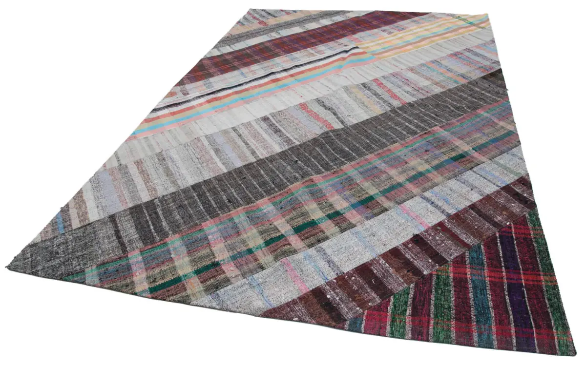 Chaput Patchwork Multi Renk Pamuk Üzerine Yün El Dokuma Kilim-204x303 - Görsel 3