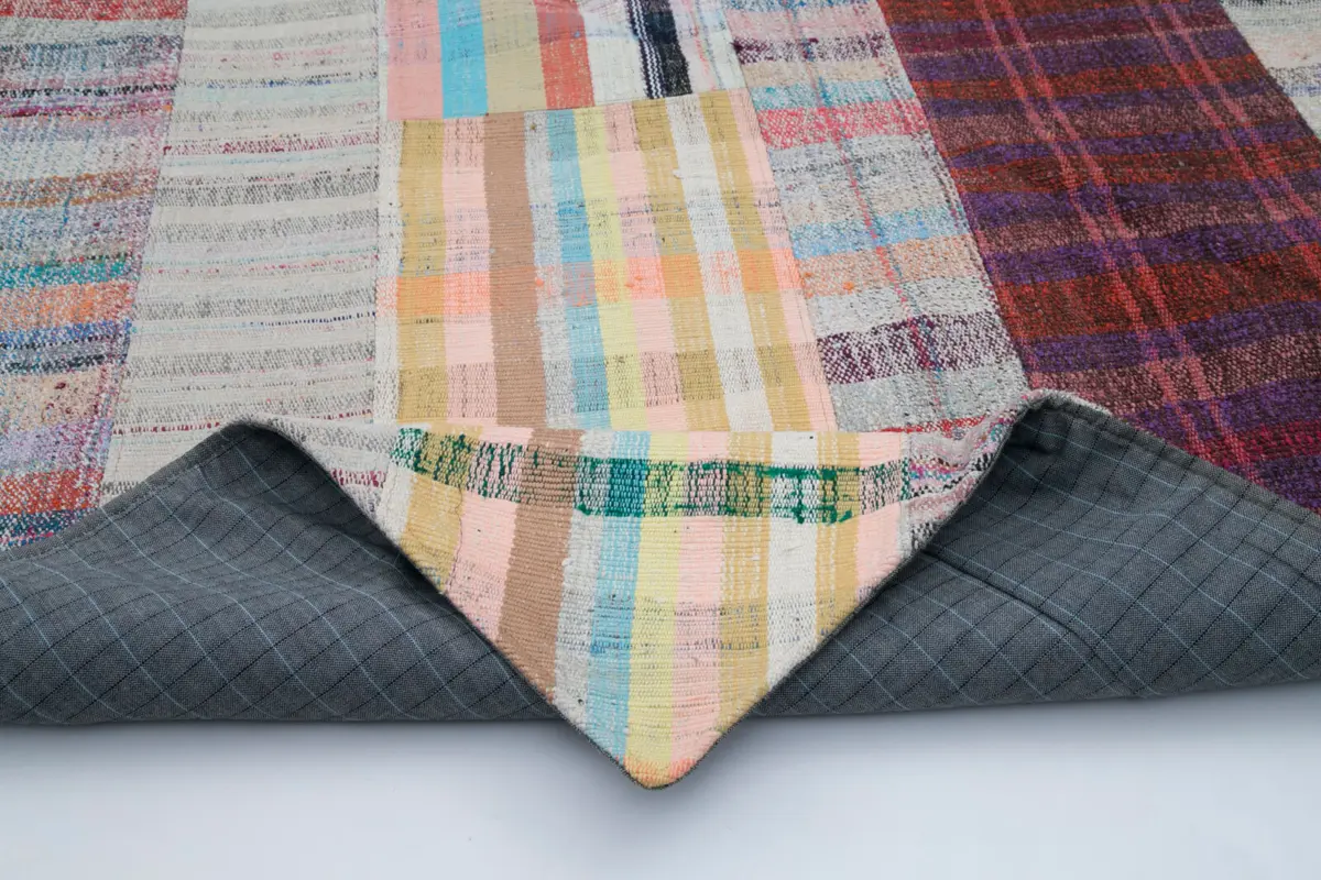 Chaput Patchwork Multi Renk Pamuk Üzerine Yün El Dokuma Kilim-204x303 - Görsel 5