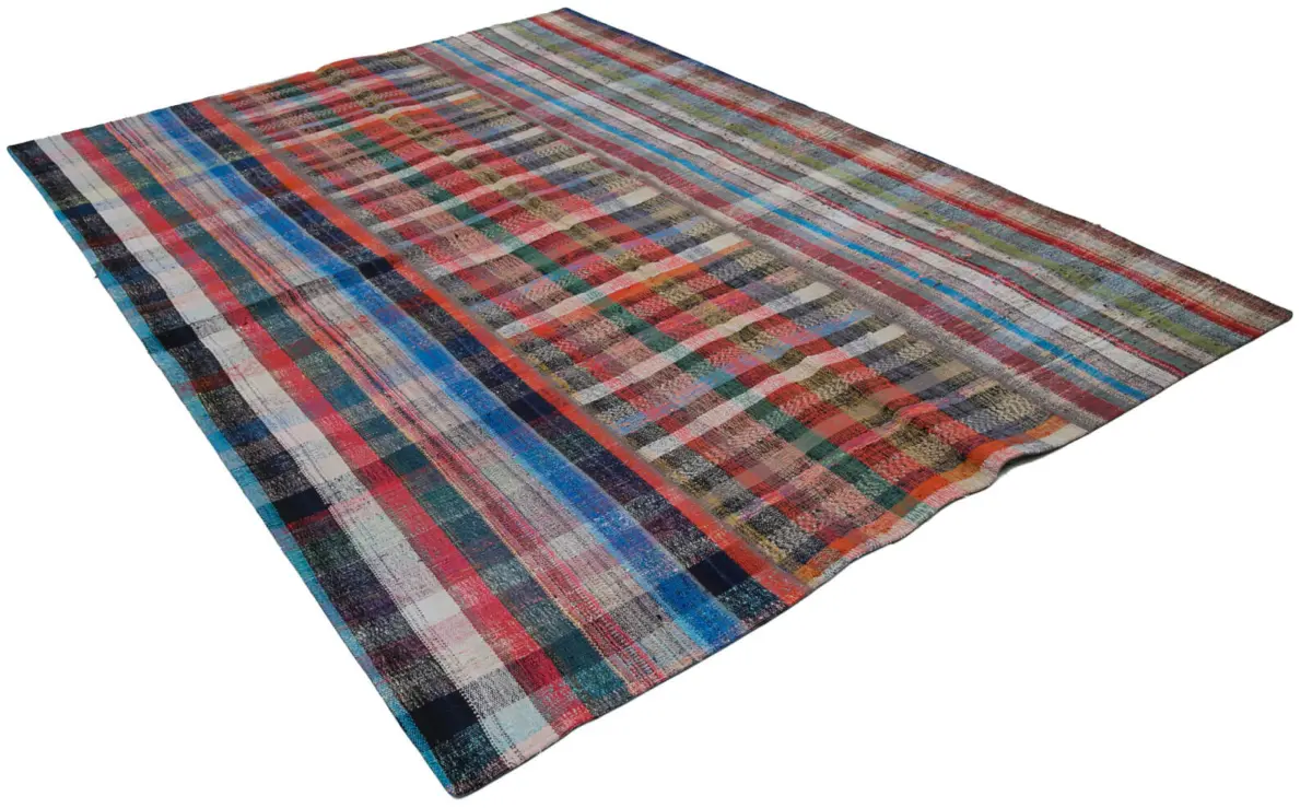 Chaput Patchwork Multi Renk Pamuk Üzerine Yün El Dokuma Kilim-202x285 - Görsel 2