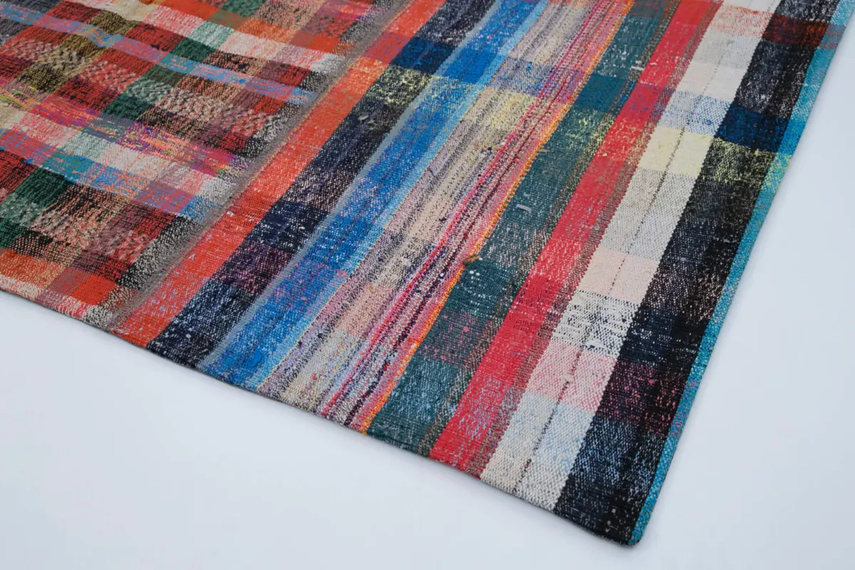 Chaput Patchwork Multi Renk Pamuk Üzerine Yün El Dokuma Kilim-202x285 - Görsel 4