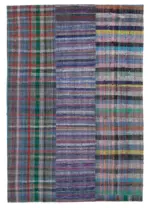Chaput Patchwork Multi Renk Pamuk Üzerine Yün El Dokuma Kilim-208x301