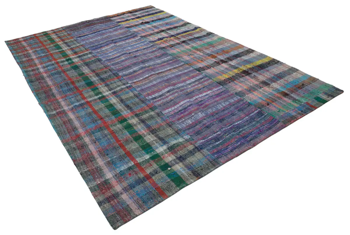 Chaput Patchwork Multi Renk Pamuk Üzerine Yün El Dokuma Kilim-208x301 - Görsel 2