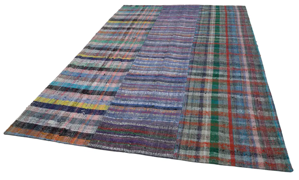 Chaput Patchwork Multi Renk Pamuk Üzerine Yün El Dokuma Kilim-208x301 - Görsel 3