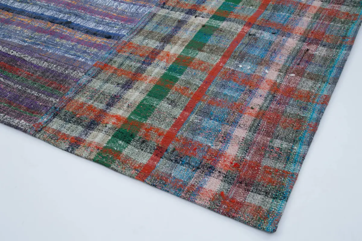 Chaput Patchwork Multi Renk Pamuk Üzerine Yün El Dokuma Kilim-208x301 - Görsel 4