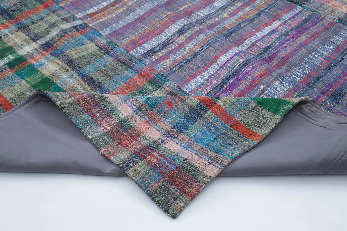 Chaput Patchwork Multi Renk Pamuk Üzerine Yün El Dokuma Kilim-208x301 - Görsel 5