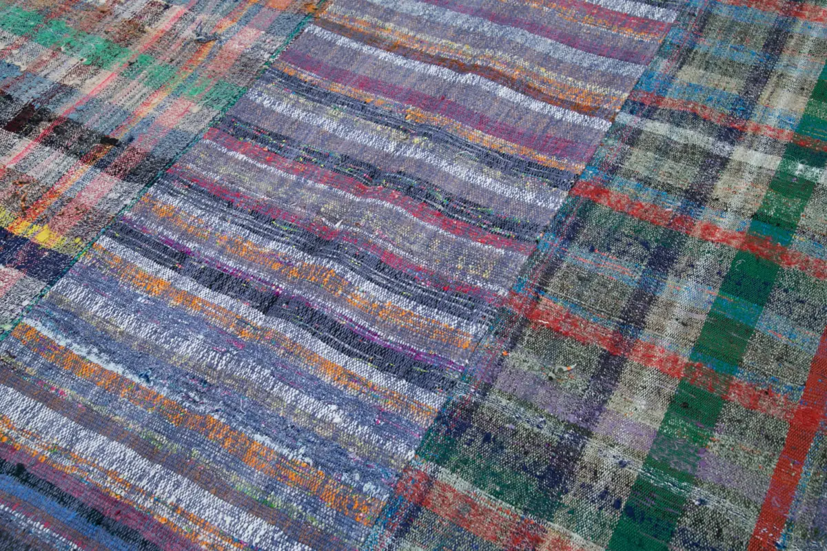 Chaput Patchwork Multi Renk Pamuk Üzerine Yün El Dokuma Kilim-208x301 - Görsel 6