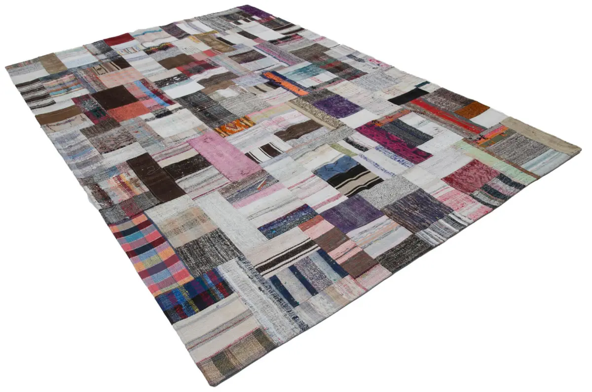 Chaput Patchwork Multi Renk Pamuk Üzerine Yün El Dokuma Kilim-206x304 - Görsel 2
