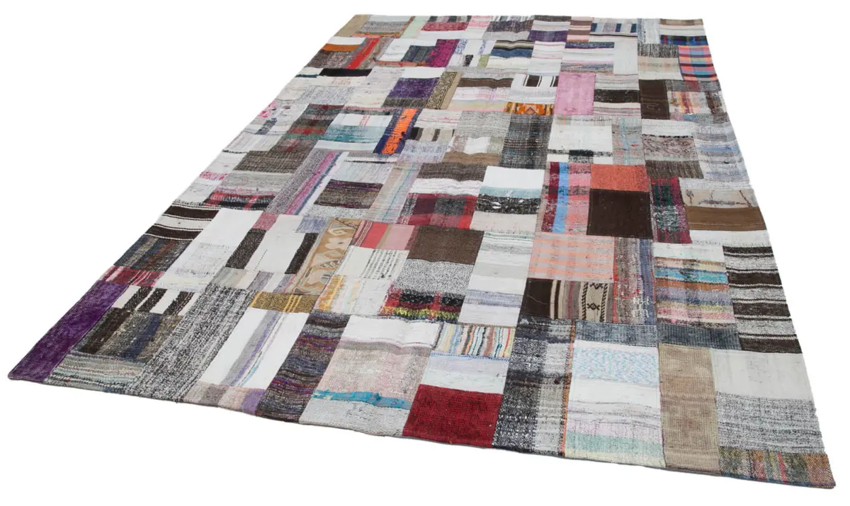 Chaput Patchwork Multi Renk Pamuk Üzerine Yün El Dokuma Kilim-206x304 - Görsel 3