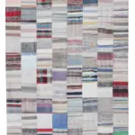 Chaput Patchwork Beyaz Renk Pamuk Üzerine Yün El Dokuma Kilim-201x301