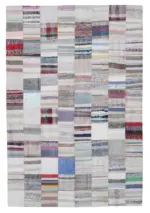 Chaput Patchwork Beyaz Renk Pamuk Üzerine Yün El Dokuma Kilim-201x301