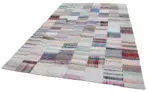 Chaput Patchwork Beyaz Renk Pamuk Üzerine Yün El Dokuma Kilim-201x301 - Görsel 3