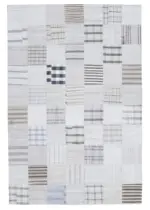 İnce Bez Patchwork Bej Pamuk Üzerine Yün El Dokuma Kilim-203x301