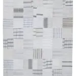 İnce Bez Patchwork Bej Pamuk Üzerine Yün El Dokuma Kilim-202x300