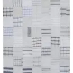 İnce Bez Patchwork Bej Pamuk Üzerine Yün El Dokuma Kilim-203x300