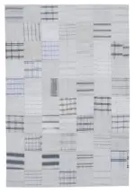 İnce Bez Patchwork Bej Pamuk Üzerine Yün El Dokuma Kilim-203x300