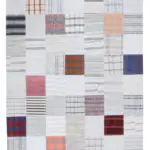 İnce Bez Patchwork Multi Pamuk Üzerine Yün El Dokuma Kilim-201x299