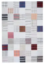 İnce Bez Patchwork Multi Pamuk Üzerine Yün El Dokuma Kilim-201x299