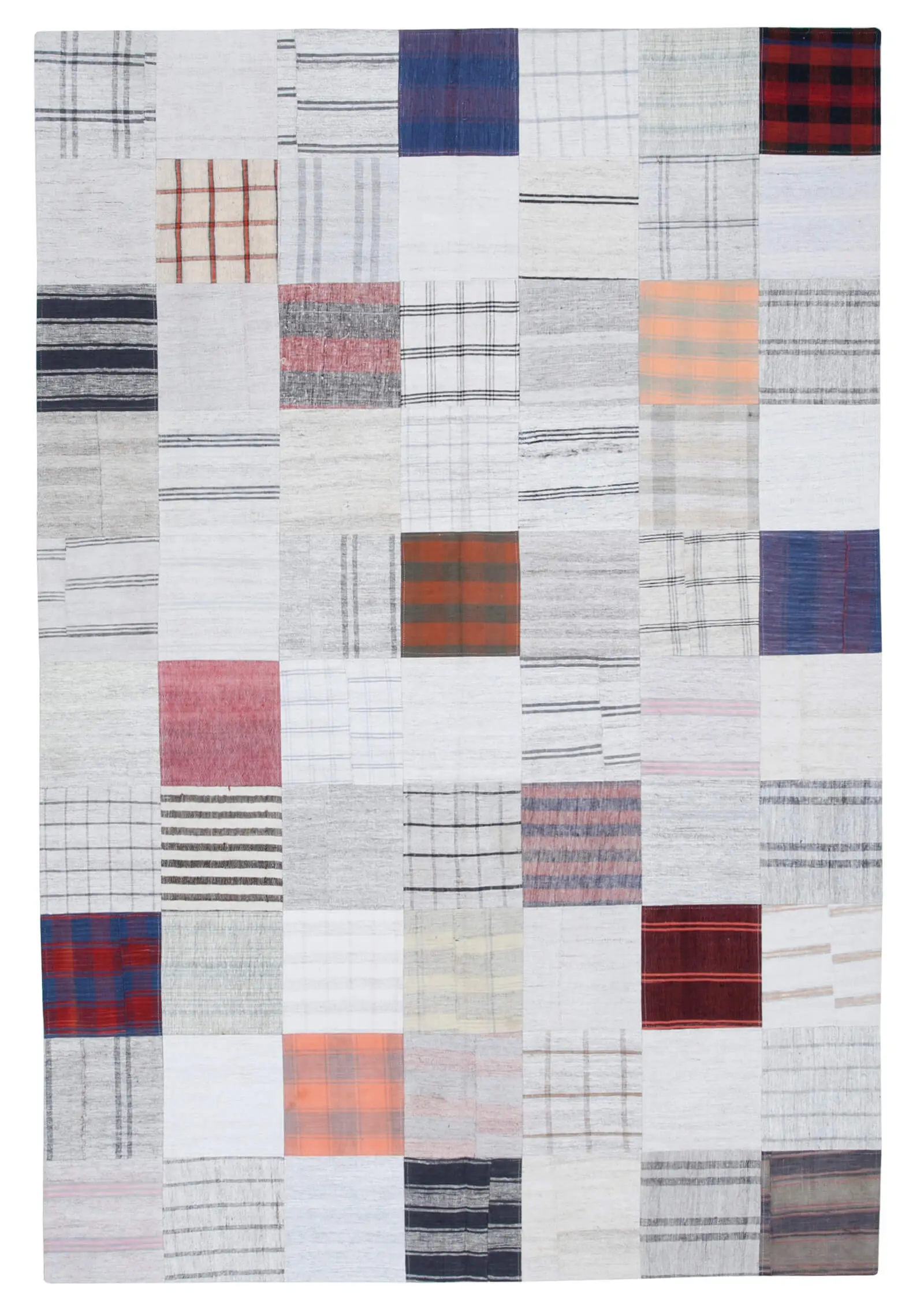 İnce Bez Patchwork Multi Pamuk Üzerine Yün El Dokuma Kilim-201x299 - Görsel 1