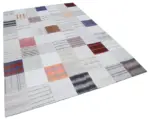 İnce Bez Patchwork Multi Pamuk Üzerine Yün El Dokuma Kilim-201x299 - Görsel 2