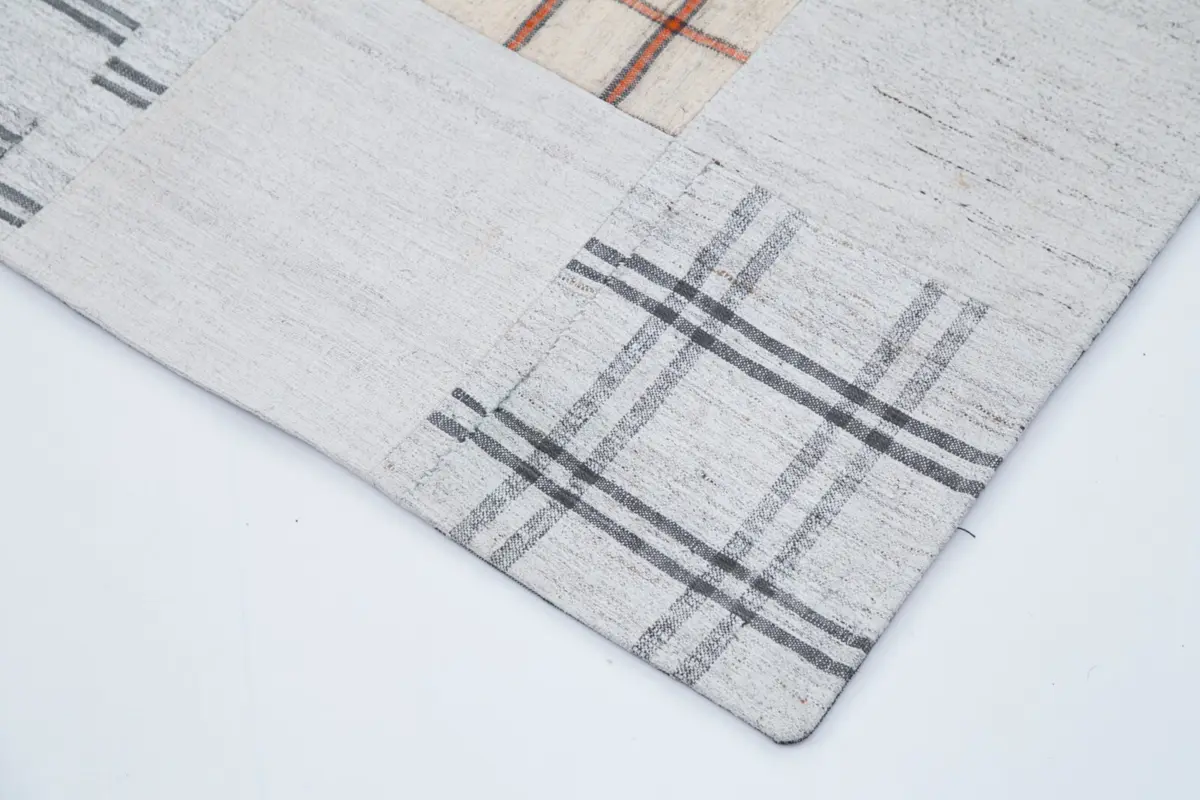 İnce Bez Patchwork Multi Pamuk Üzerine Yün El Dokuma Kilim-201x299 - Görsel 4