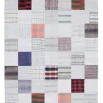 İnce Bez Patchwork Bej Pamuk Üzerine Yün El Dokuma Kilim-202x299