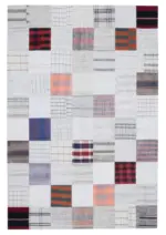 İnce Bez Patchwork Bej Pamuk Üzerine Yün El Dokuma Kilim-202x299