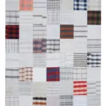 İnce Bez Patchwork Bej Pamuk Üzerine Yün El Dokuma Kilim-202x299