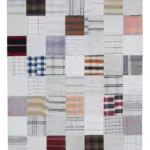 İnce Bez Patchwork Bej Pamuk Üzerine Yün El Dokuma Kilim-202x300
