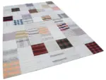 İnce Bez Patchwork Bej Pamuk Üzerine Yün El Dokuma Kilim-202x300 - Görsel 2
