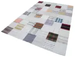 İnce Bez Patchwork Bej Pamuk Üzerine Yün El Dokuma Kilim-202x300 - Görsel 3