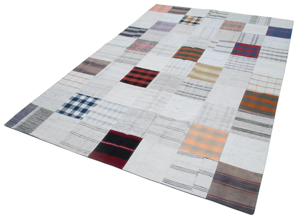 İnce Bez Patchwork Multi Pamuk Üzerine Yün El Dokuma Kilim-200x297 - Görsel 3