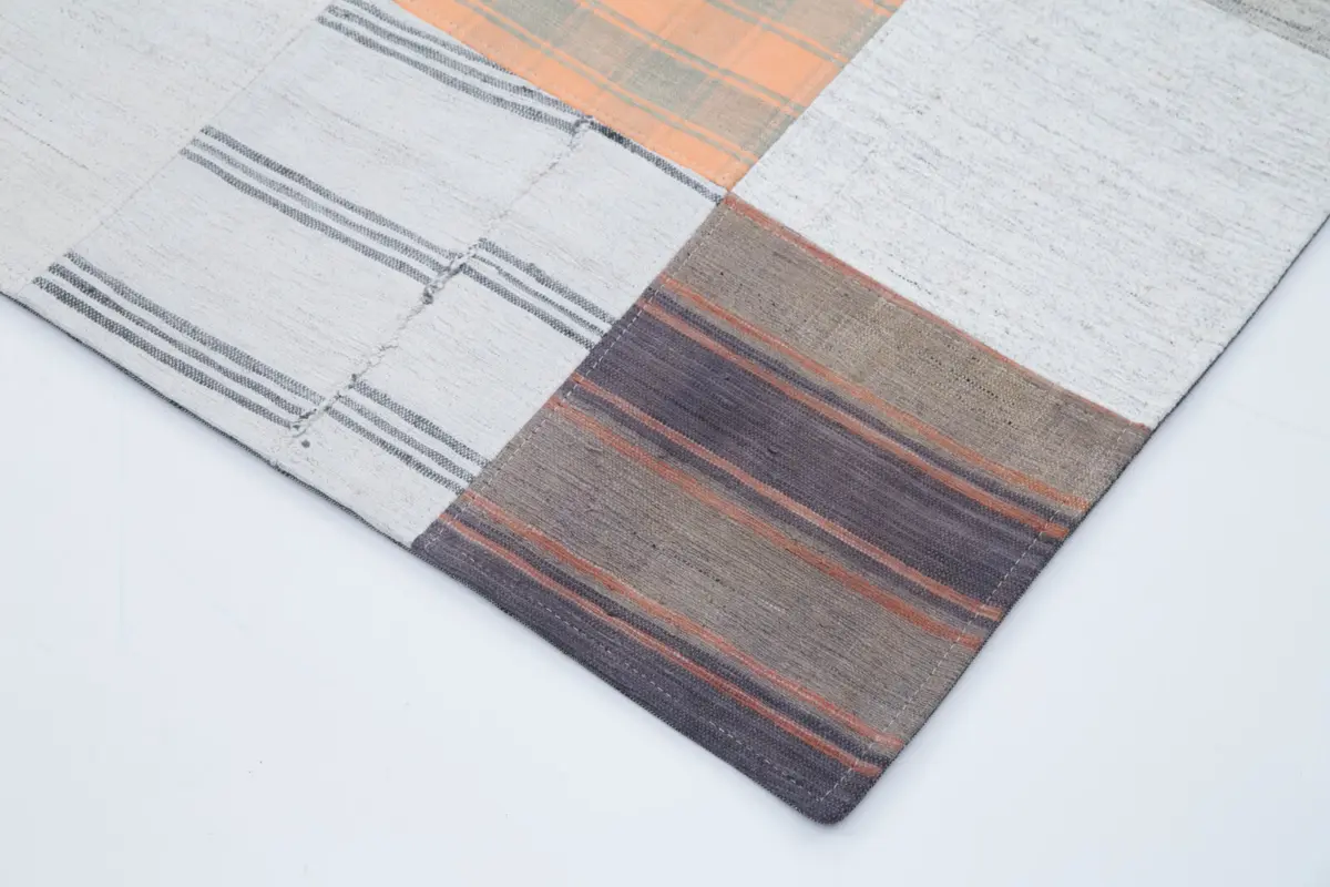 İnce Bez Patchwork Multi Pamuk Üzerine Yün El Dokuma Kilim-200x297 - Görsel 4