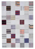 İnce Bez Patchwork Multi Pamuk Üzerine Yün El Dokuma Kilim-202x298