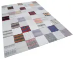 İnce Bez Patchwork Multi Pamuk Üzerine Yün El Dokuma Kilim-202x298 - Görsel 2