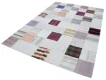 İnce Bez Patchwork Multi Pamuk Üzerine Yün El Dokuma Kilim-202x298 - Görsel 3