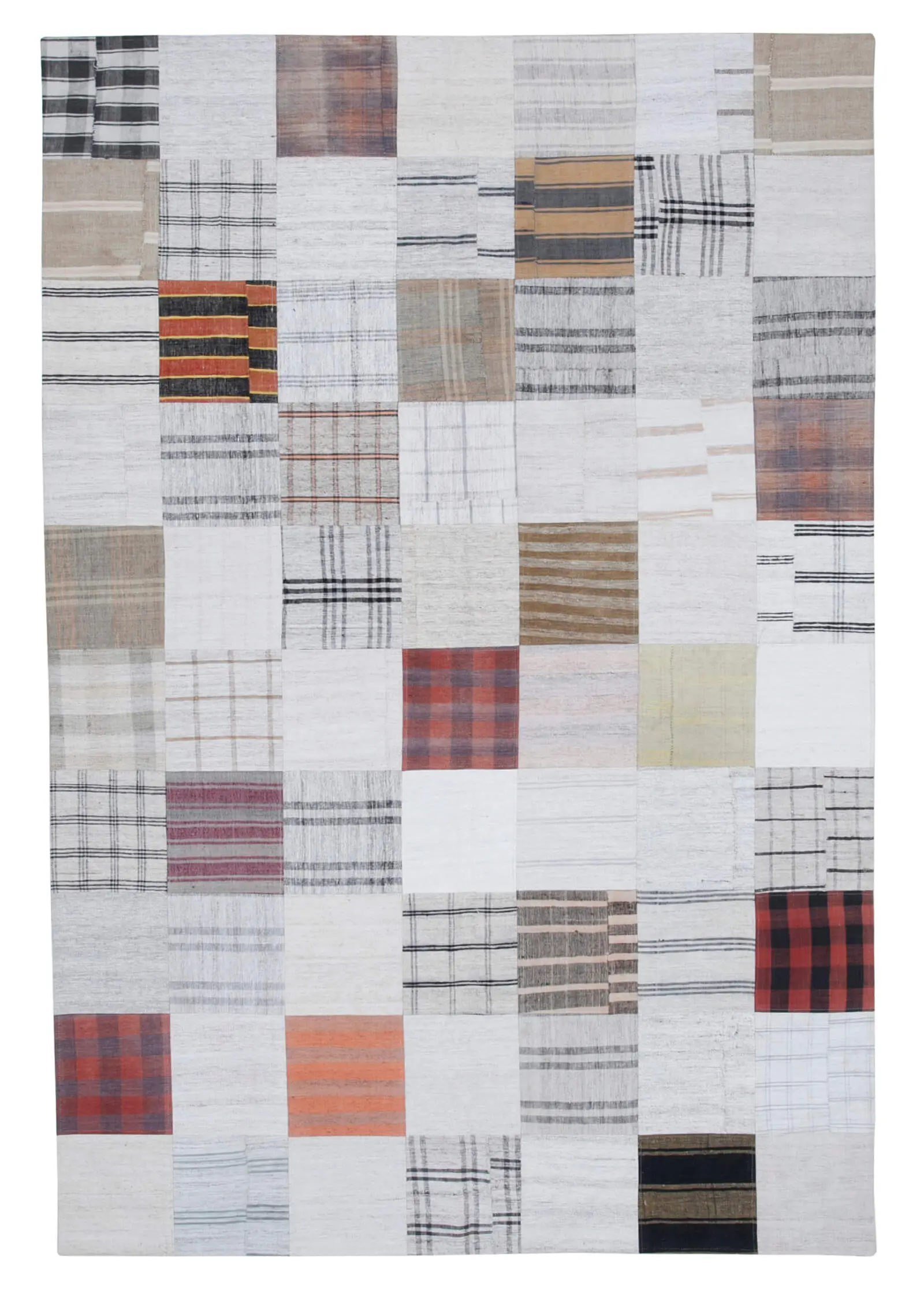 İnce Bez Patchwork Multi Pamuk Üzerine Yün El Dokuma Kilim-202x302 - Görsel 1