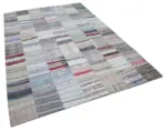 Chaput Patchwork Multi Renk Pamuk Üzerine Yün El Dokuma Kilim-201x298 - Görsel 2