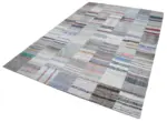 Chaput Patchwork Multi Renk Pamuk Üzerine Yün El Dokuma Kilim-201x298 - Görsel 3