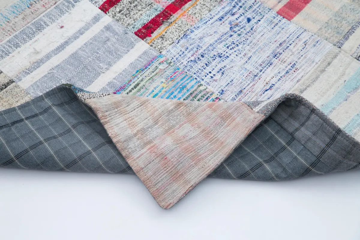 Chaput Patchwork Multi Renk Pamuk Üzerine Yün El Dokuma Kilim-201x298 - Görsel 5