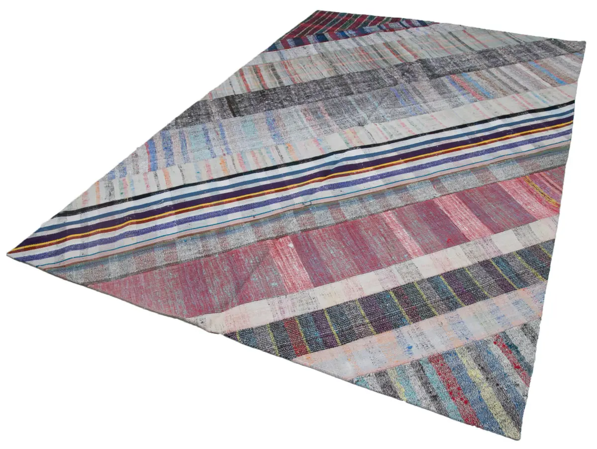 Chaput Patchwork Multi Renk Pamuk Üzerine Yün El Dokuma Kilim-203x303 - Görsel 3