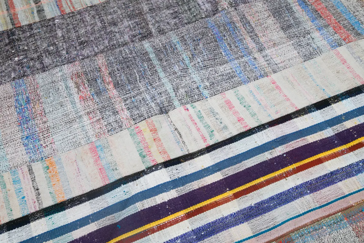 Chaput Patchwork Multi Renk Pamuk Üzerine Yün El Dokuma Kilim-203x303 - Görsel 6