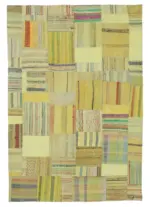 Chaput Patchwork Sarı Renk Pamuk Üzerine Yün El Dokuma Kilim-204x298
