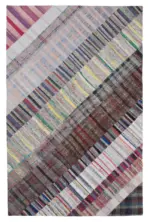 Chaput Patchwork Multi Renk Pamuk Üzerine Yün El Dokuma Kilim-200x307