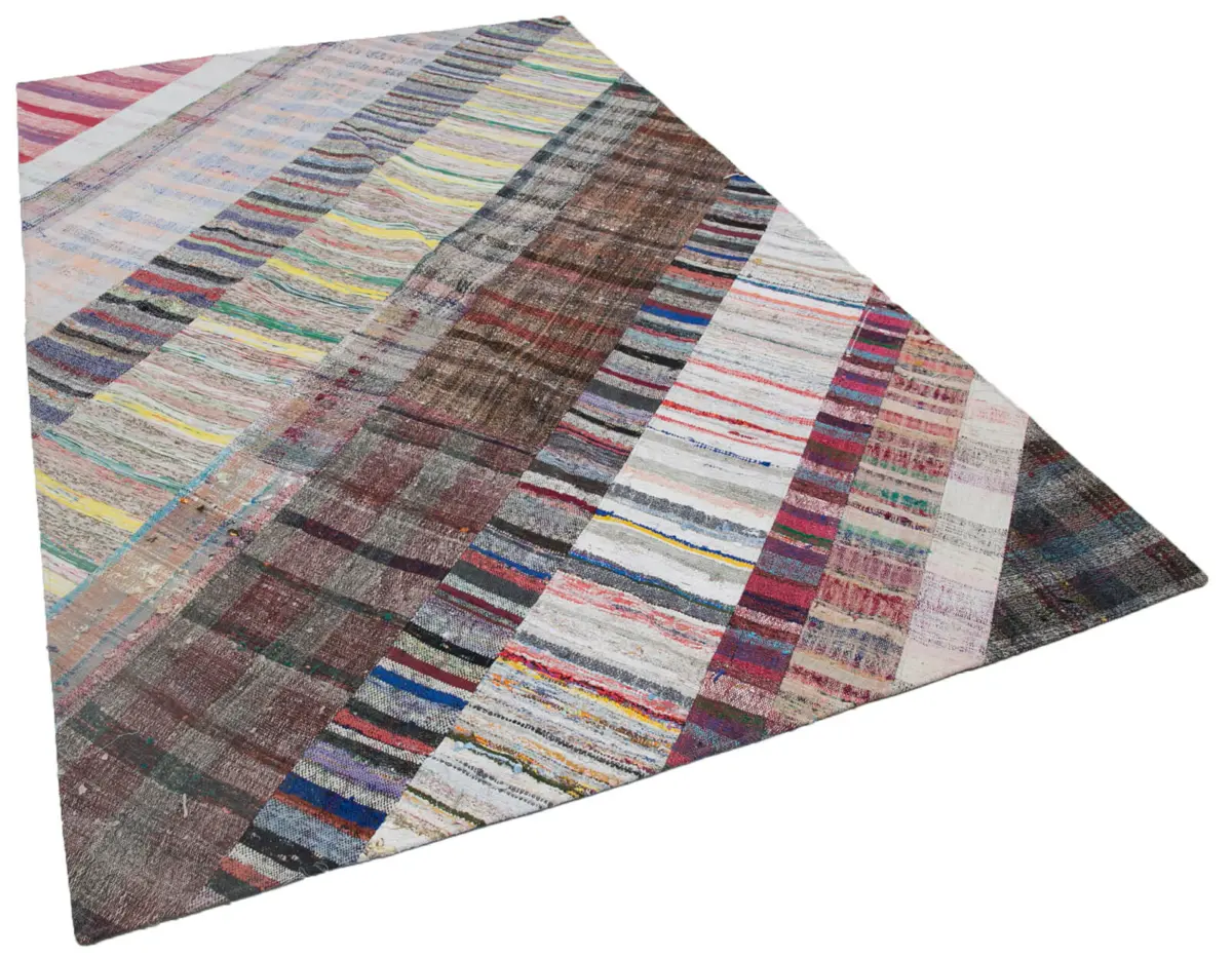 Chaput Patchwork Multi Renk Pamuk Üzerine Yün El Dokuma Kilim-200x307 - Görsel 2