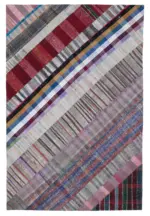 Chaput Patchwork Multi Renk Pamuk Üzerine Yün El Dokuma Kilim-203x305