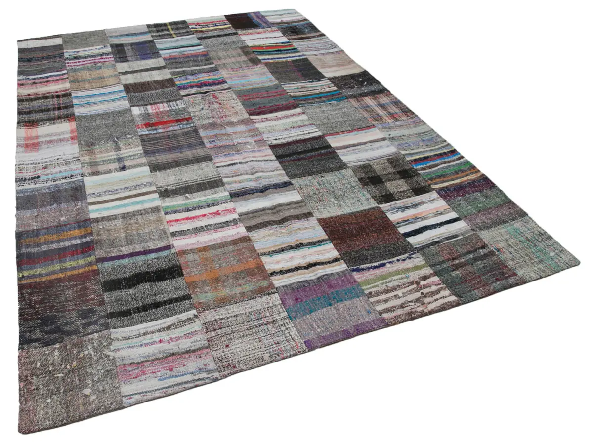Chaput Patchwork Multi Renk Pamuk Üzerine Yün El Dokuma Kilim-210x298 - Görsel 2